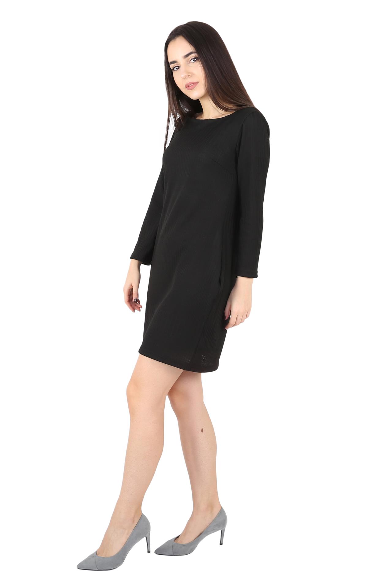 Poza Rochie Drept, Casual, Midi, Neagra, Maneca lunga, Dungi, Fara inchidere - CB015B [2]