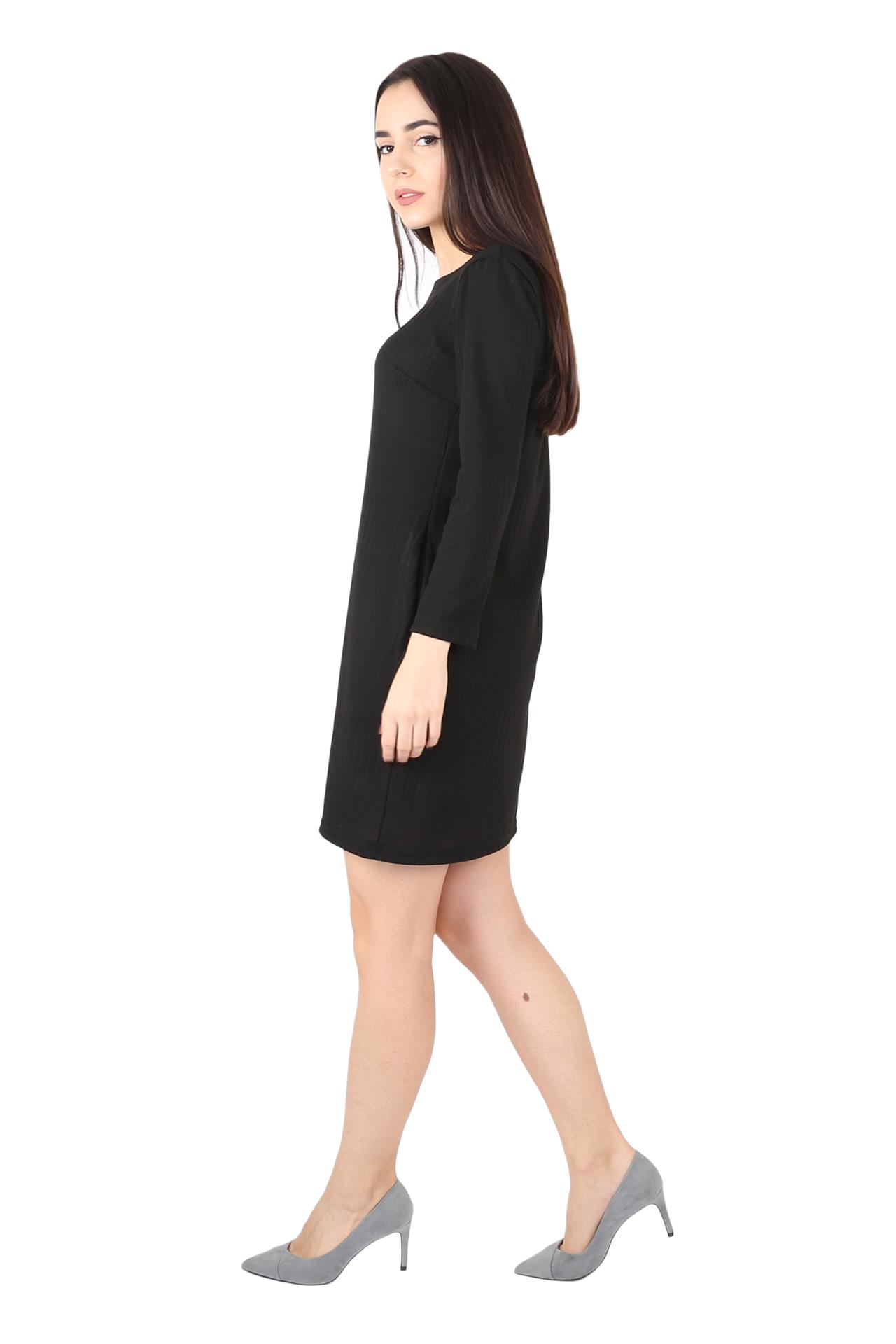Poza Rochie Drept, Casual, Midi, Neagra, Maneca lunga, Dungi, Fara inchidere - CB015B [3]
