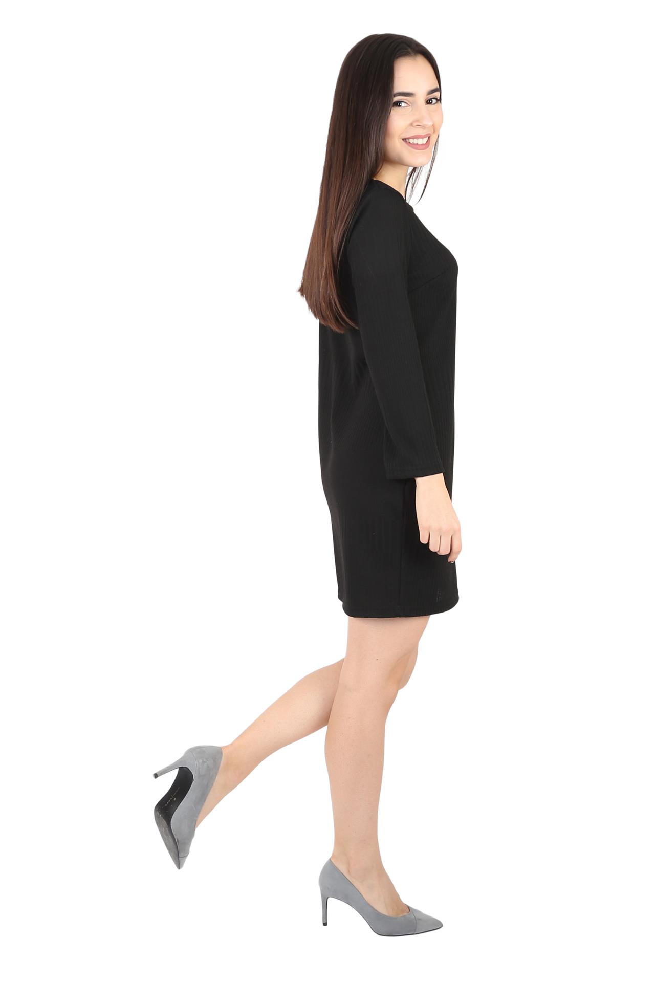 Poza Rochie Drept, Casual, Midi, Neagra, Maneca lunga, Dungi, Fara inchidere - CB015B [4]