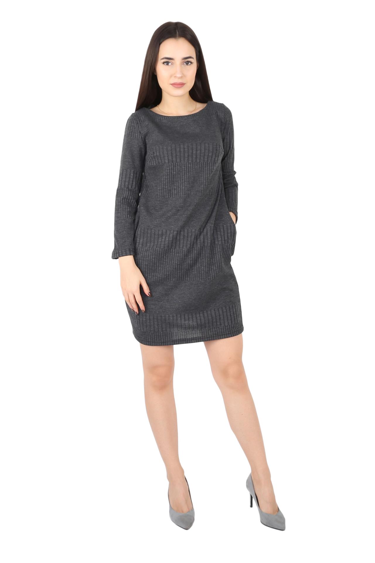 Poza Rochie Drept, Casual, Midi, Gri inchis, Dungi - CB015C [2]