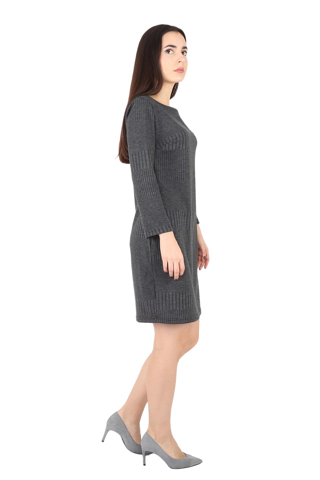 Poza Rochie Drept, Casual, Midi, Gri inchis, Dungi - CB015C [4]