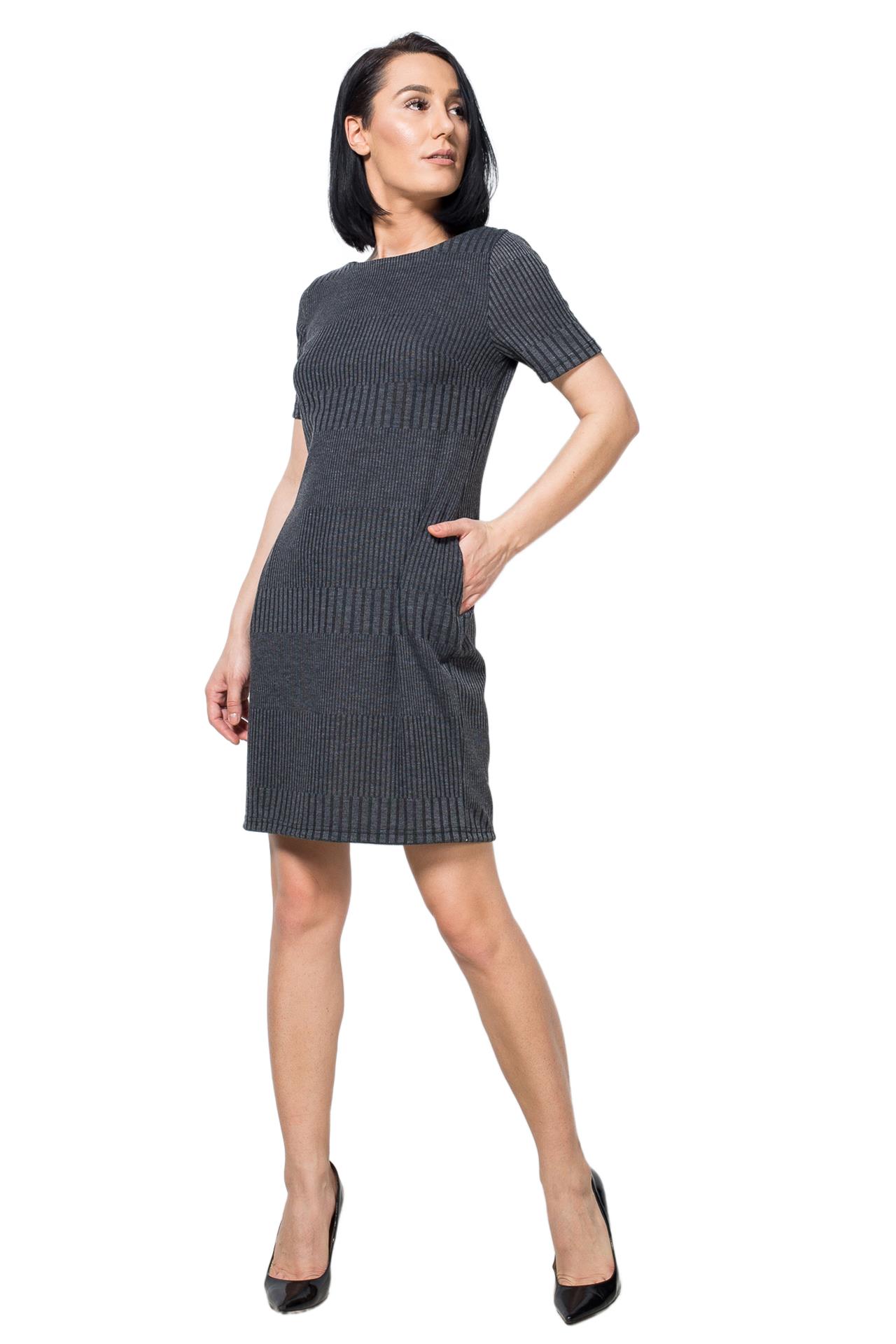 Poza Rochie Drept, Casual, Midi, Gri, Maneca scurta, Dungi, Fara inchidere - CB015F [1]