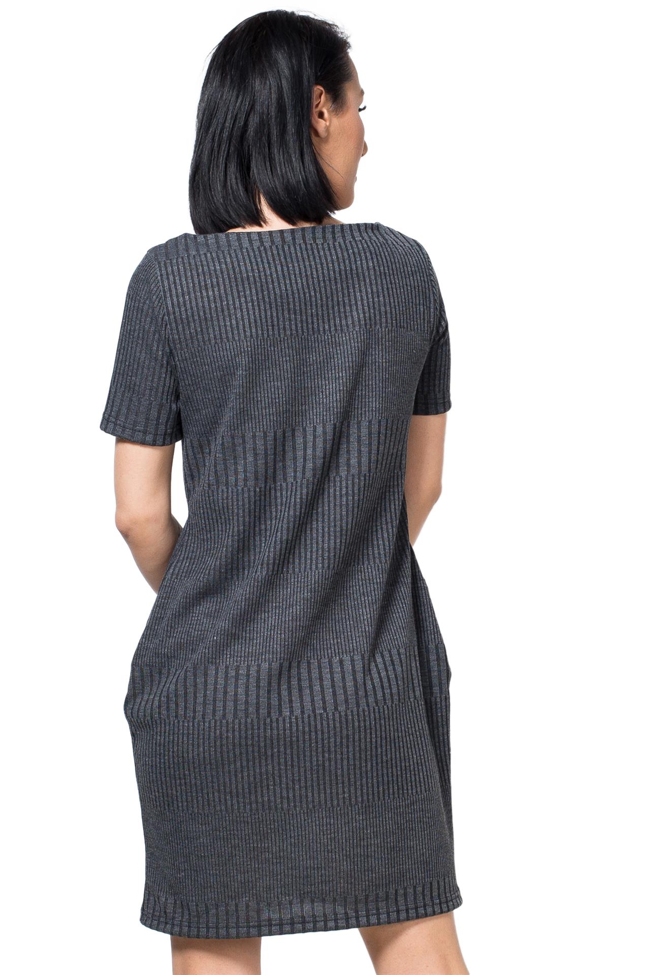 Poza Rochie Drept, Casual, Midi, Gri, Maneca scurta, Dungi, Fara inchidere - CB015F [2]