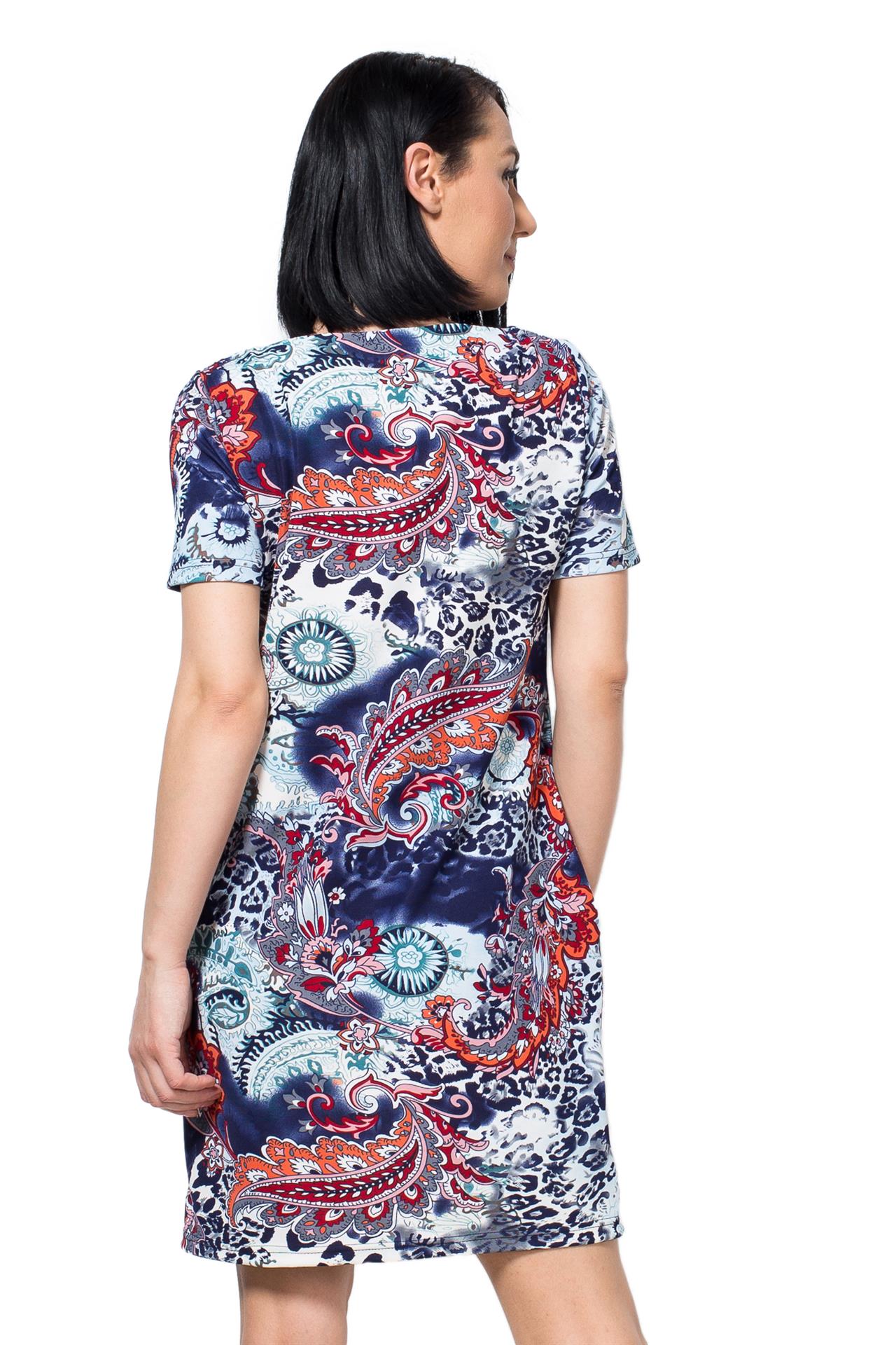 Poza Rochie Drept, Casual, Midi, Albastra, Maneca scurta, Abstract, Fara inchidere - CB015H [2]