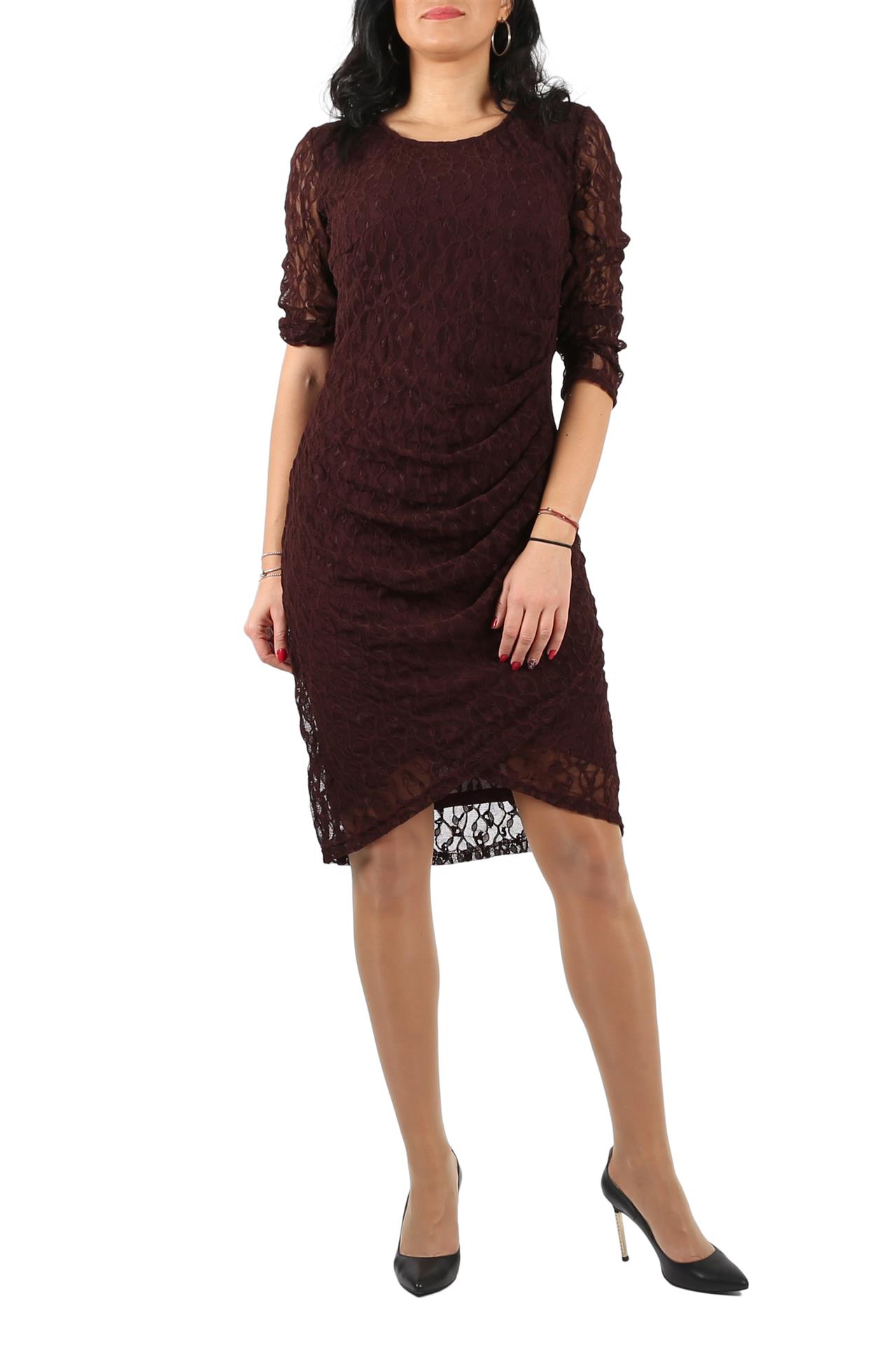Poza Rochie Autumn Lady Cambrata, De ocazie, Midi, Bordo - CB016C [1]