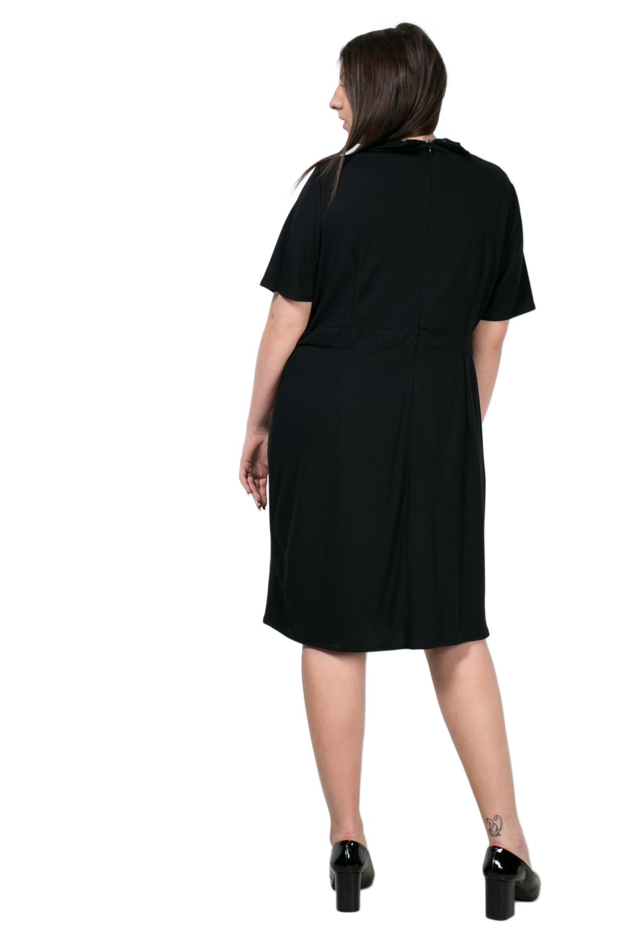 Poza Rochie Drept, Office, Midi, Albastru/Negru, Maneca trei sferturi, Uni, Fermoar ascuns - CB017G [2]