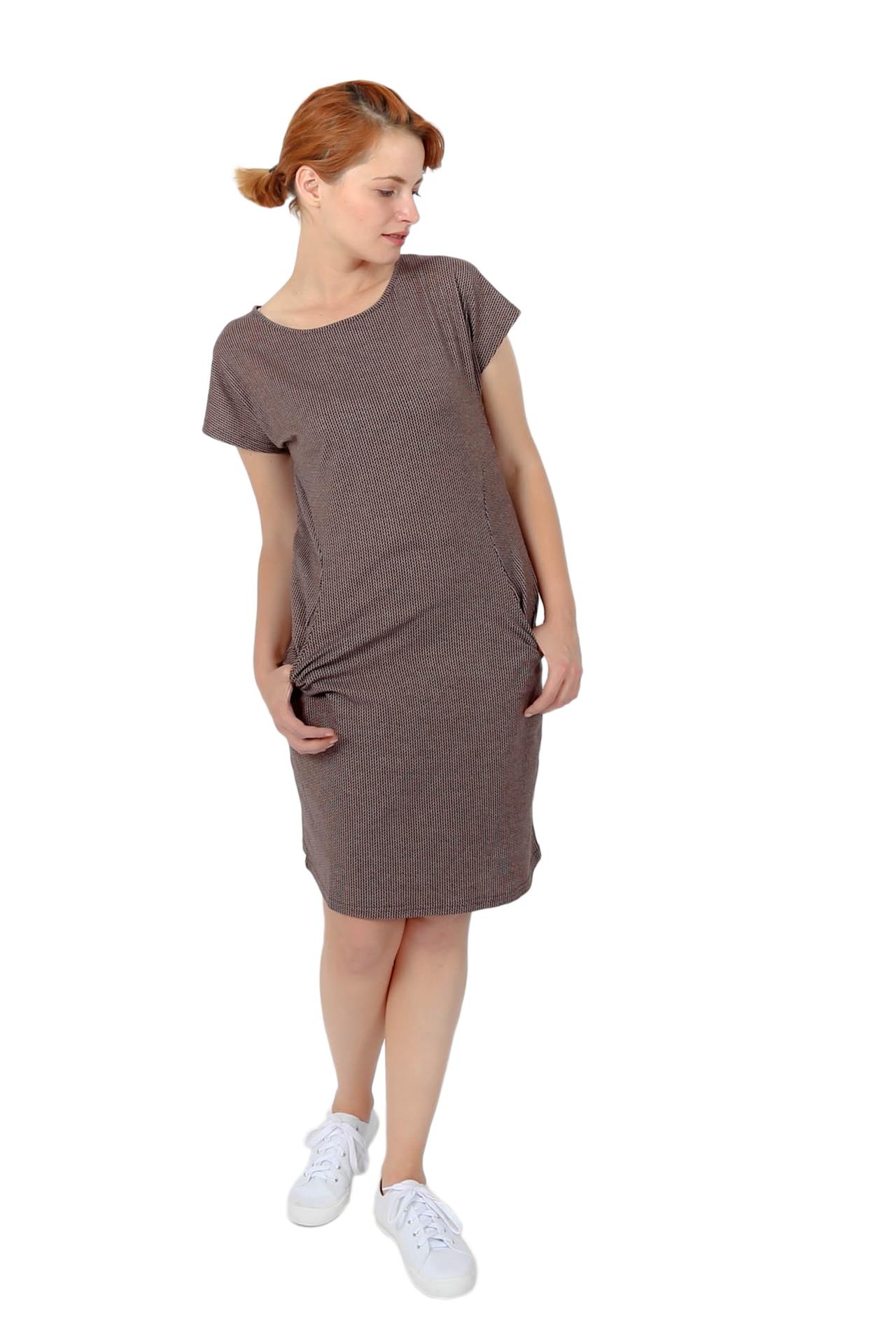 Poza Rochie Street Drept, Casual, Midi, Bordo, Maneca scurta, Picatele, Cu buzunare - CC003 [1]