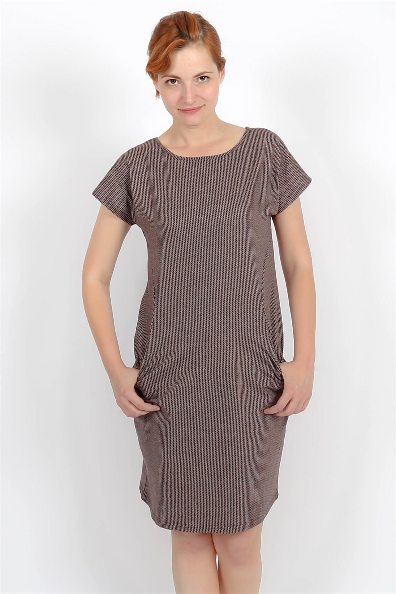 Poza Rochie Street Drept, Casual, Midi, Bordo, Maneca scurta, Picatele, Cu buzunare - CC003 [4]