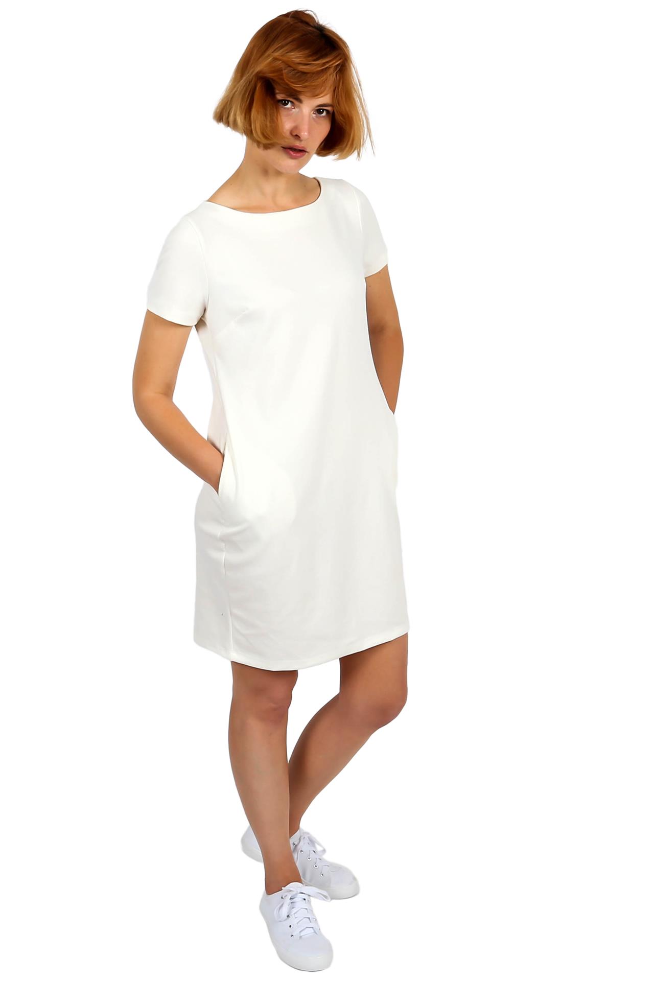 Poza Rochie Street Drept, Casual, Midi, Alb perlat, Maneca scurta, Cu buzunare - CC015 [1]