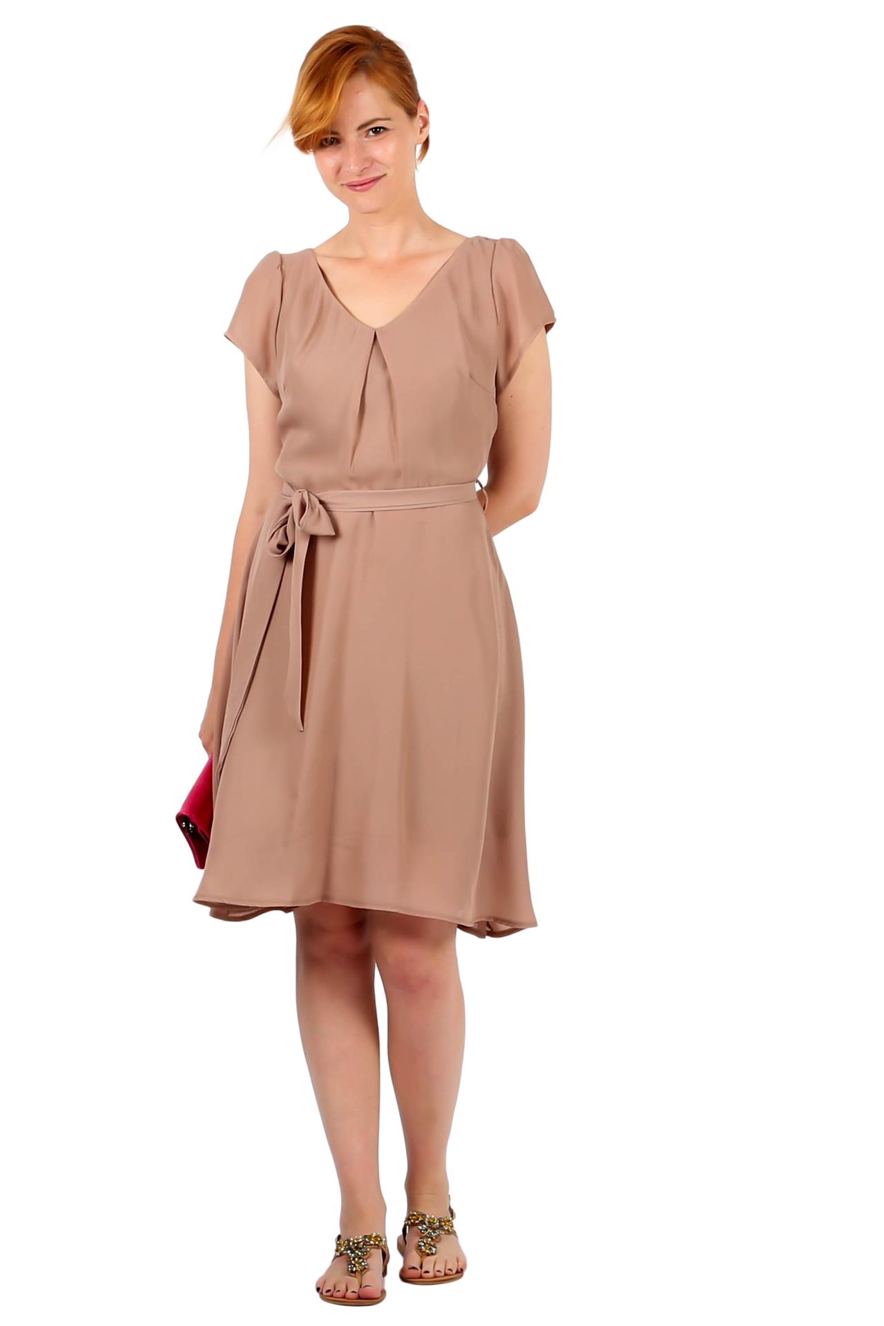 Poza Rochie Summer Party Clos, Casual, Midi, Bej Inchis, Cordon in talie - CC037 [1]