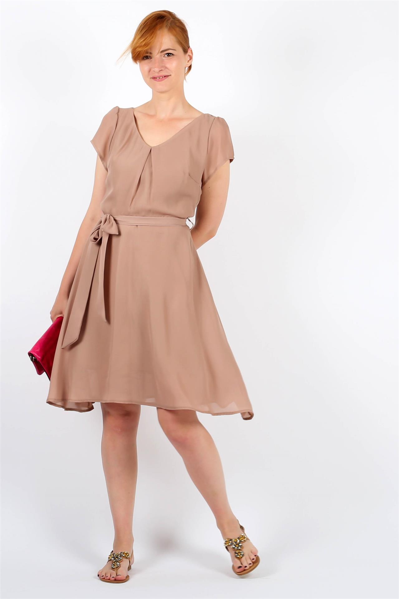 Poza Rochie Summer Party Clos, Casual, Midi, Bej Inchis, Cordon in talie - CC037 [2]