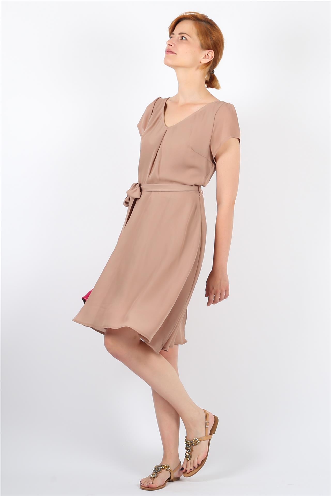 Poza Rochie Summer Party Clos, Casual, Midi, Bej Inchis, Cordon in talie - CC037 [3]