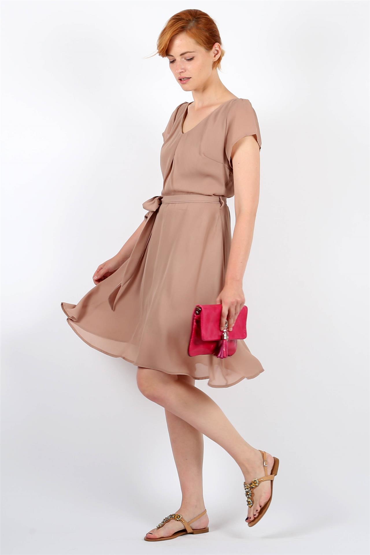 Poza Rochie Summer Party Clos, Casual, Midi, Bej Inchis, Cordon in talie - CC037 [4]