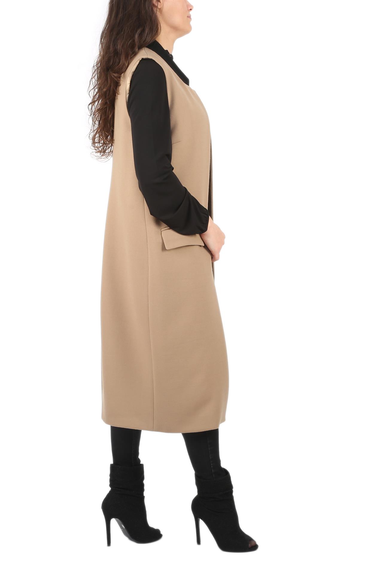 Poza Palton Casual Elegant, Drept, Bej, Uni, Stofa lana, Fara inchidere - N02 [2]