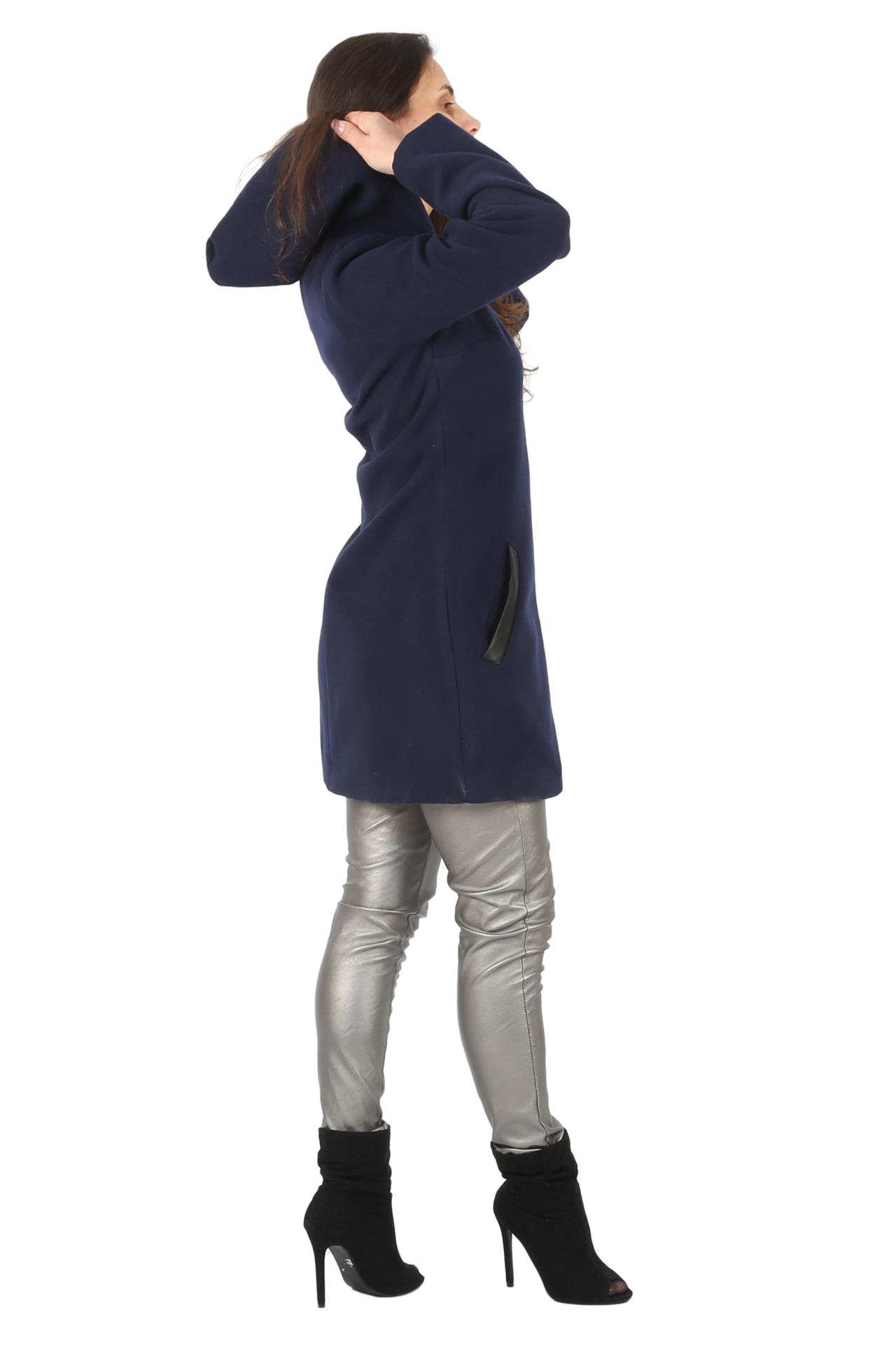 Poza Palton Casual, Drept, Bleumarin, Uni, Gluga, Stofa, Fermoar - N06 [2]