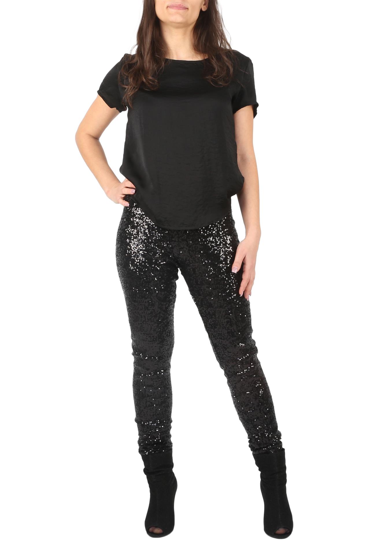 Poza Pantalon Casual, Drept, Negru, Din paiete - N31 [2]