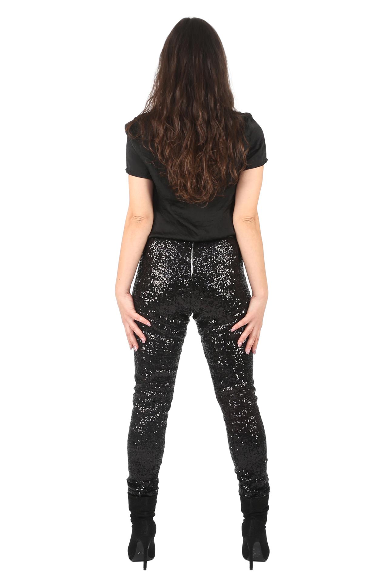 Poza Pantalon Casual, Drept, Negru, Din paiete - N31 [4]