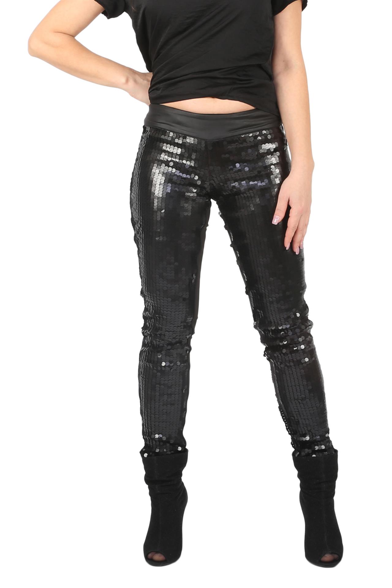 Poza Pantalon Casual, Drept, Negru, Din paiete, Cu fermoare - N34 [1]