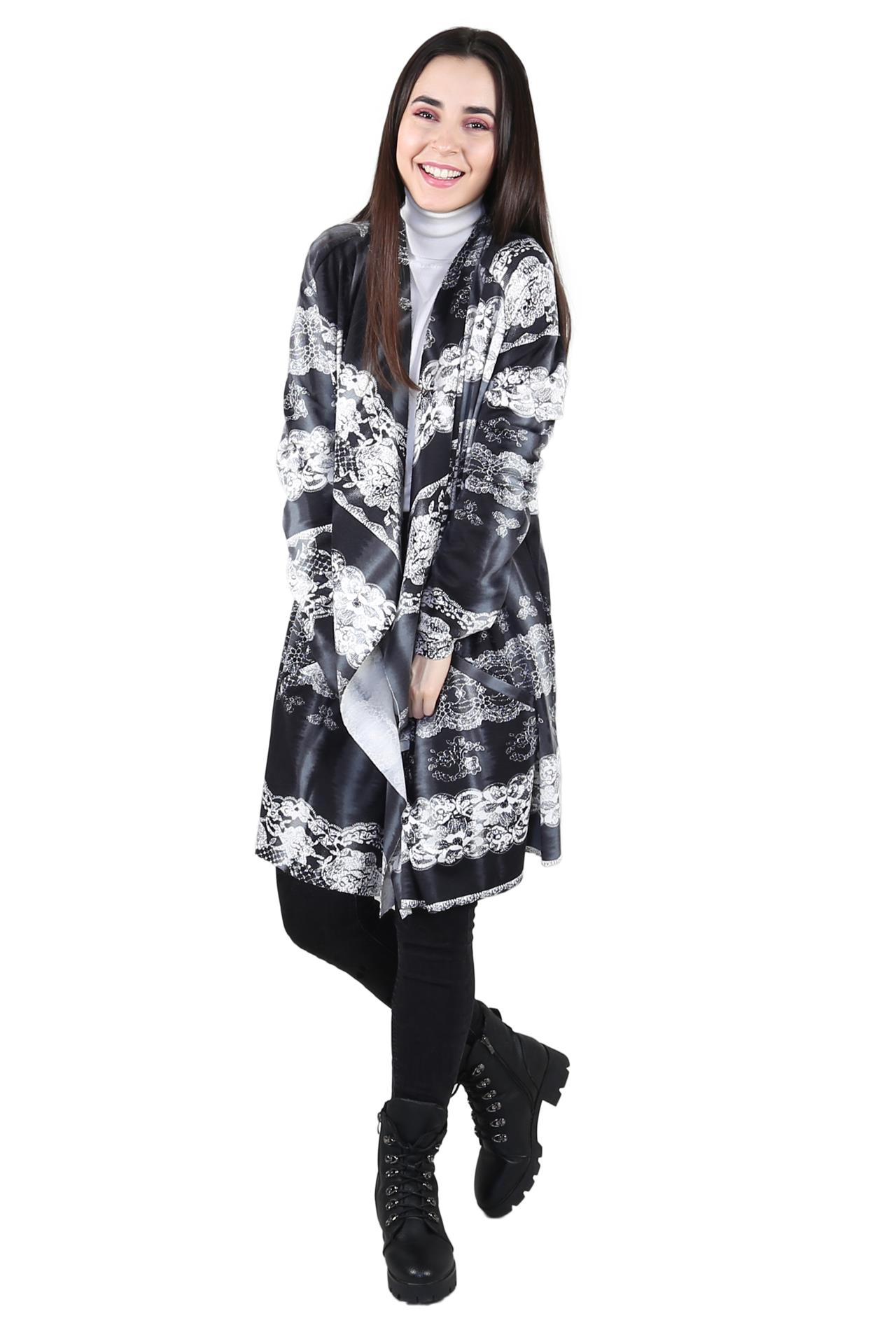 Poza Blazer La baza gatului, Casual, Fara nasturi, Gri deschis, Abstract, cu buzunare - OM005E [1]