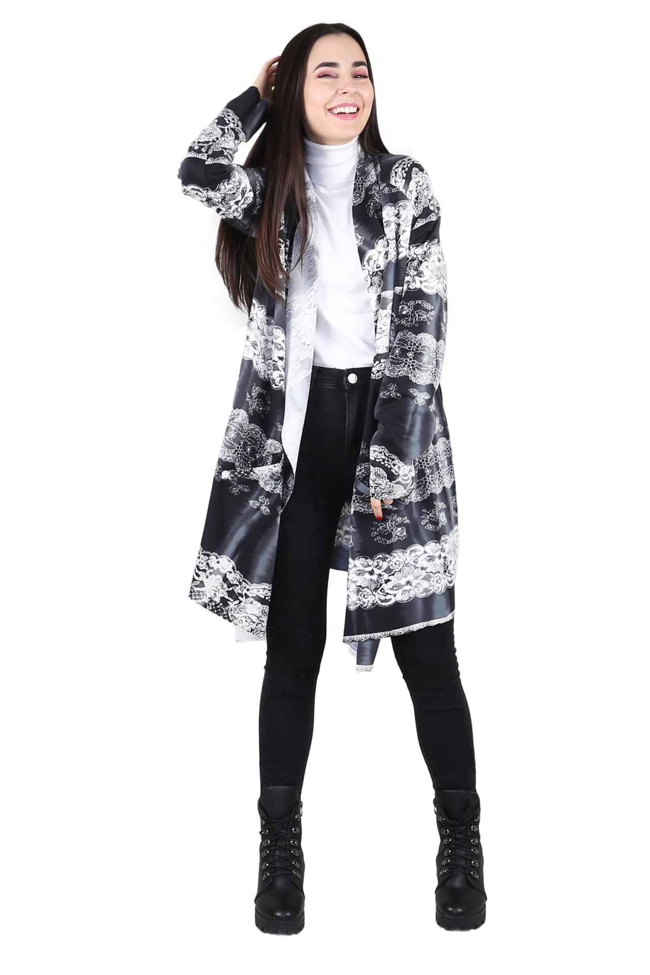 Poza Blazer La baza gatului, Casual, Fara nasturi, Gri deschis, Abstract, cu buzunare - OM005E [2]