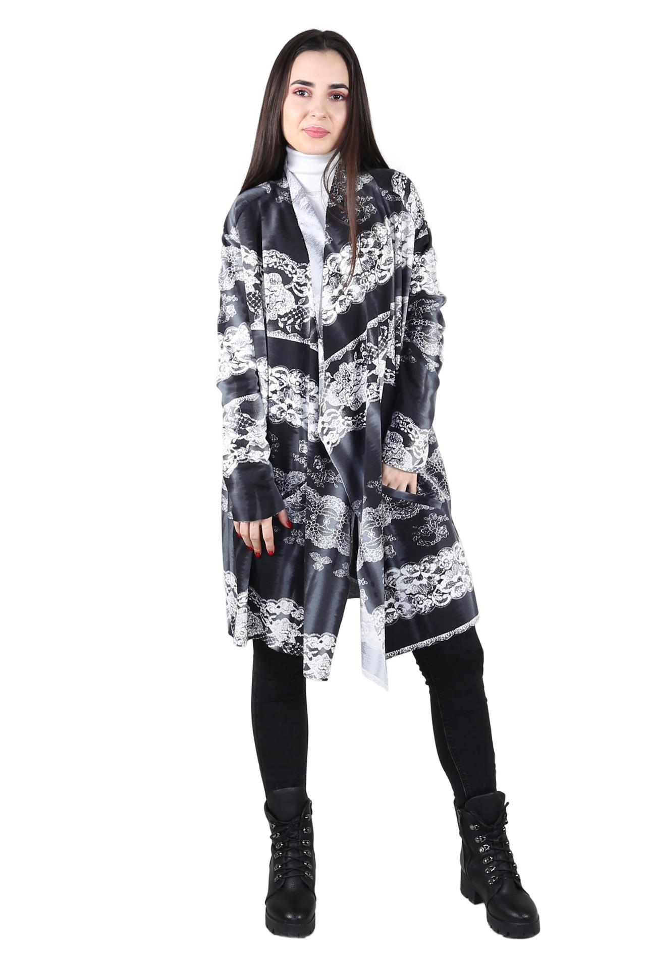 Poza Blazer La baza gatului, Casual, Fara nasturi, Gri deschis, Abstract, cu buzunare - OM005E [3]