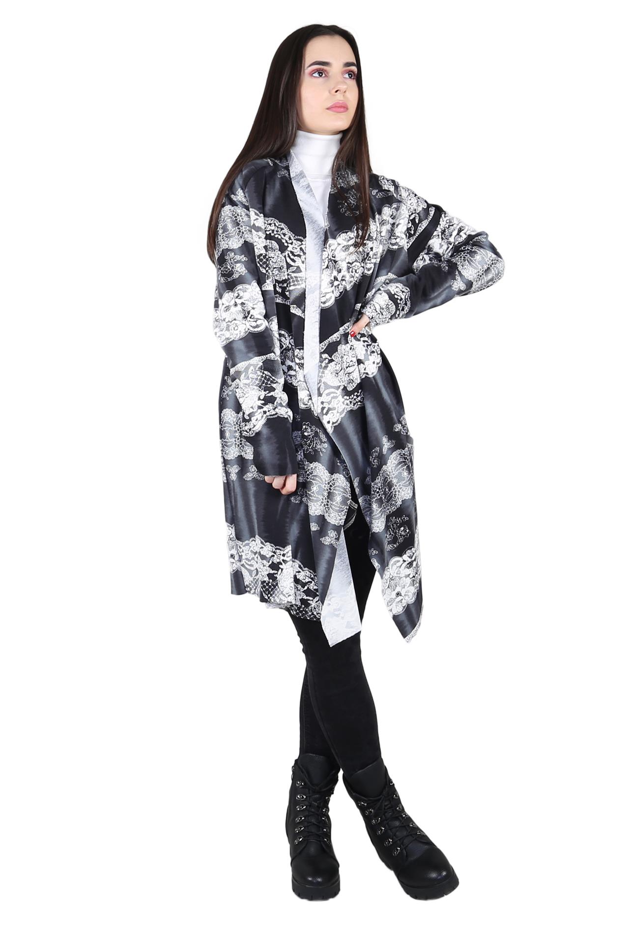 Poza Blazer La baza gatului, Casual, Fara nasturi, Gri deschis, Abstract, cu buzunare - OM005E [4]