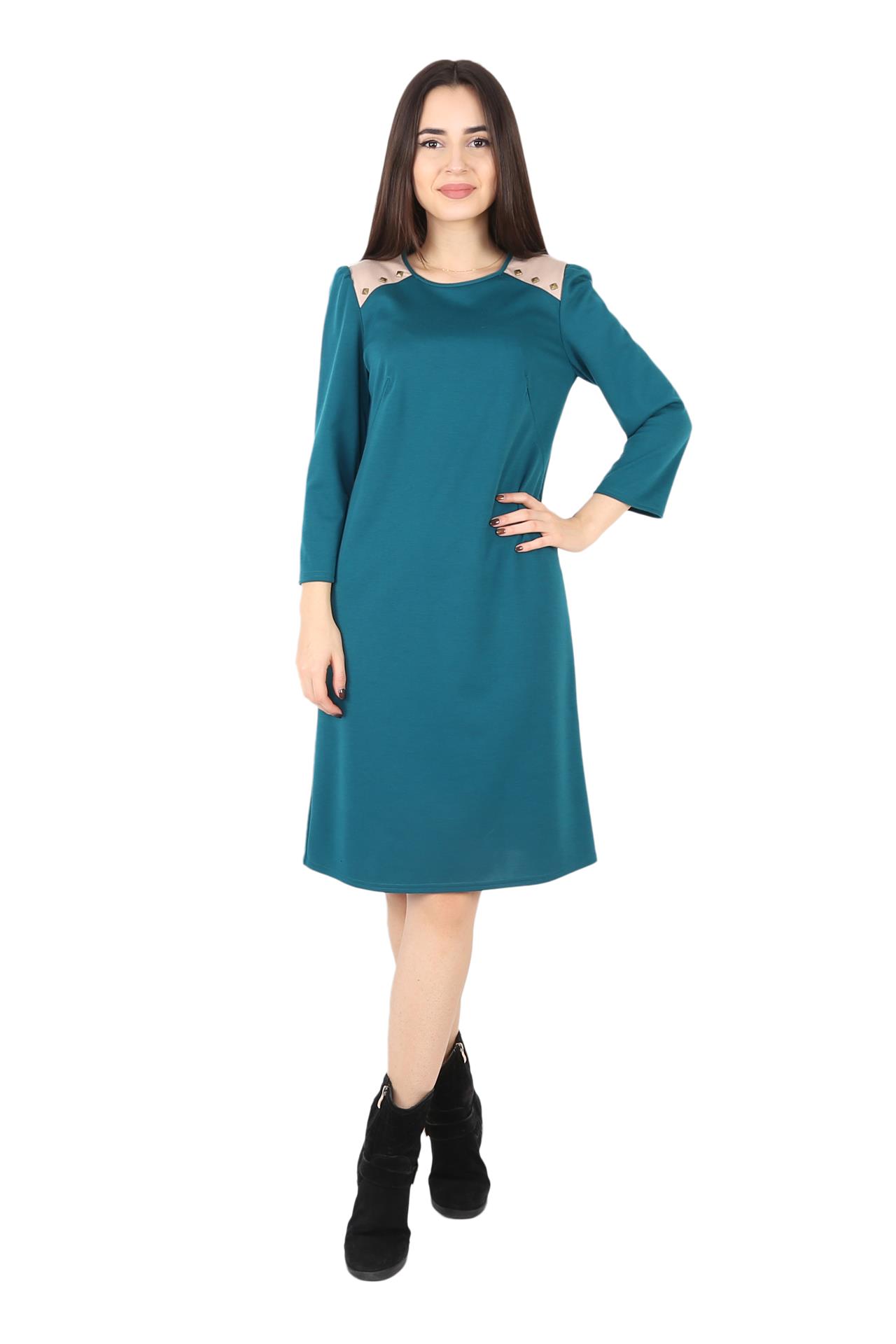Poza Rochie Drept, Office, Midi, Turcoaz, Maneca trei sferturi, Uni, Fermoar ascuns - ST005A [1]