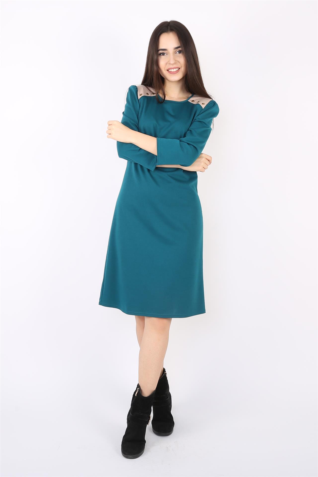 Poza Rochie Drept, Office, Midi, Turcoaz, Maneca trei sferturi, Uni, Fermoar ascuns - ST005A [3]