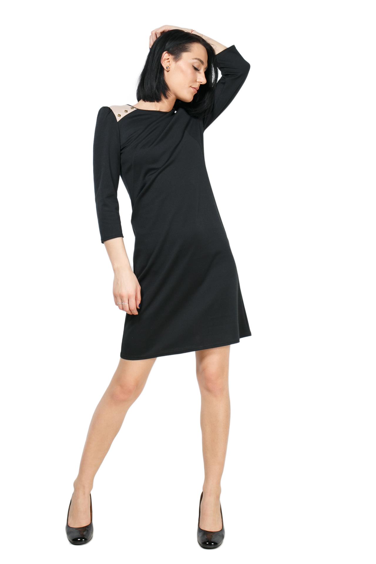 Poza Rochie Drept, Office, Midi, Neagra, Maneca trei sferturi, Uni, Fermoar ascuns - ST005B [1]
