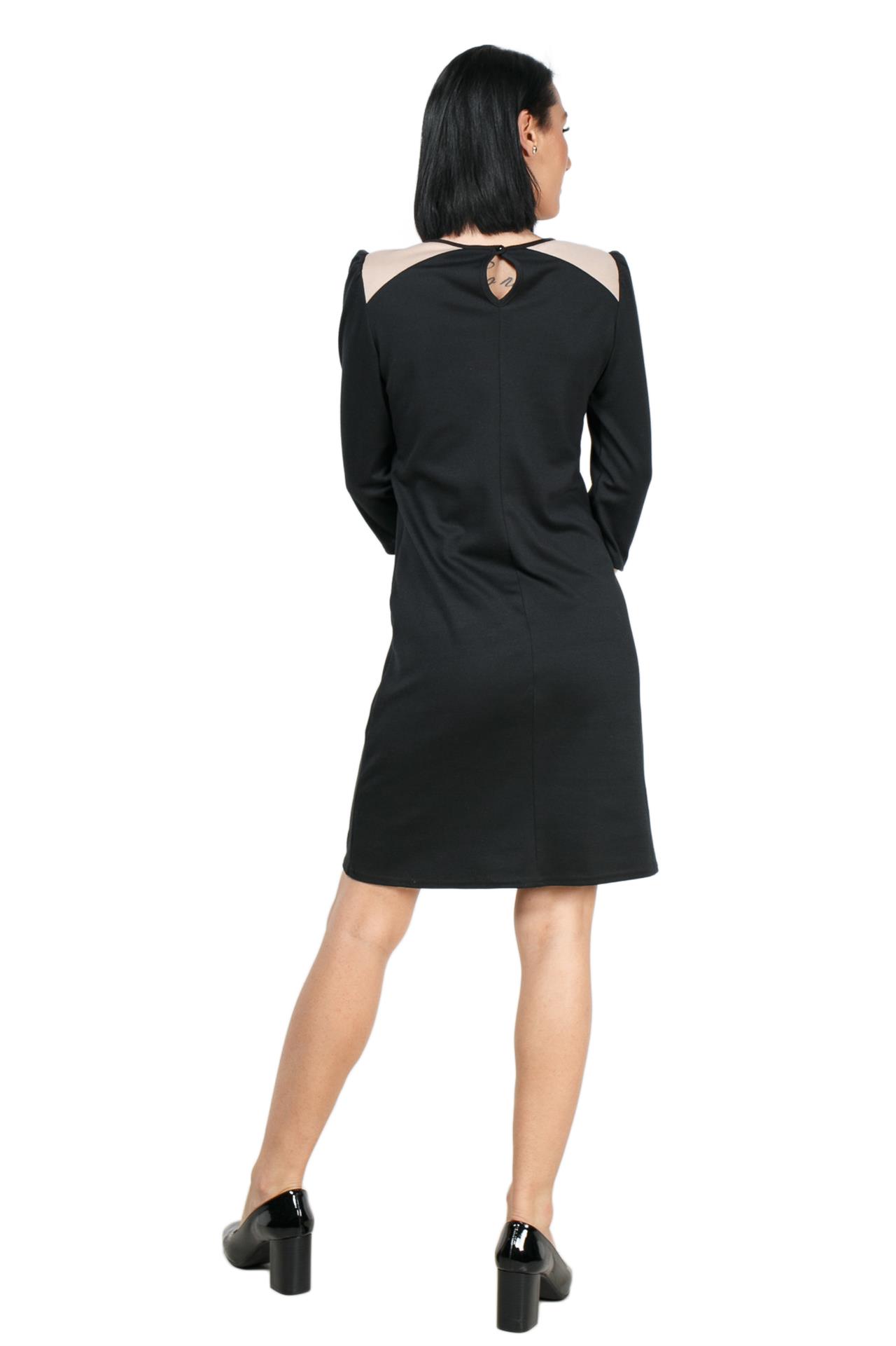 Poza Rochie Drept, Office, Midi, Neagra, Maneca trei sferturi, Uni, Fermoar ascuns - ST005B [2]
