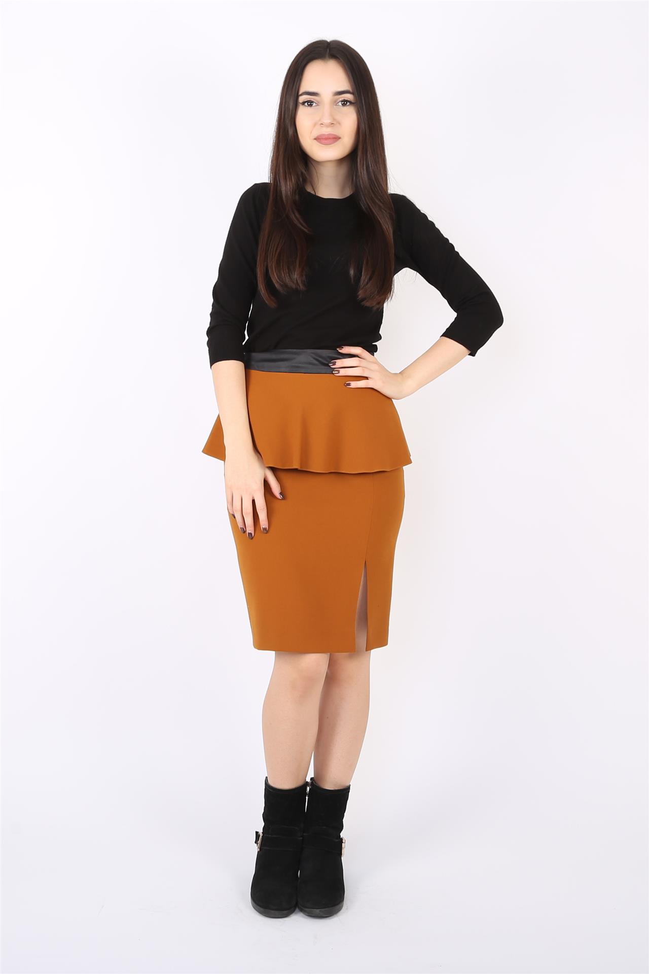 Poza Fusta Office, Midi, Mustar, Drept, Cu volan, Cu fermoar - ST015 [3]