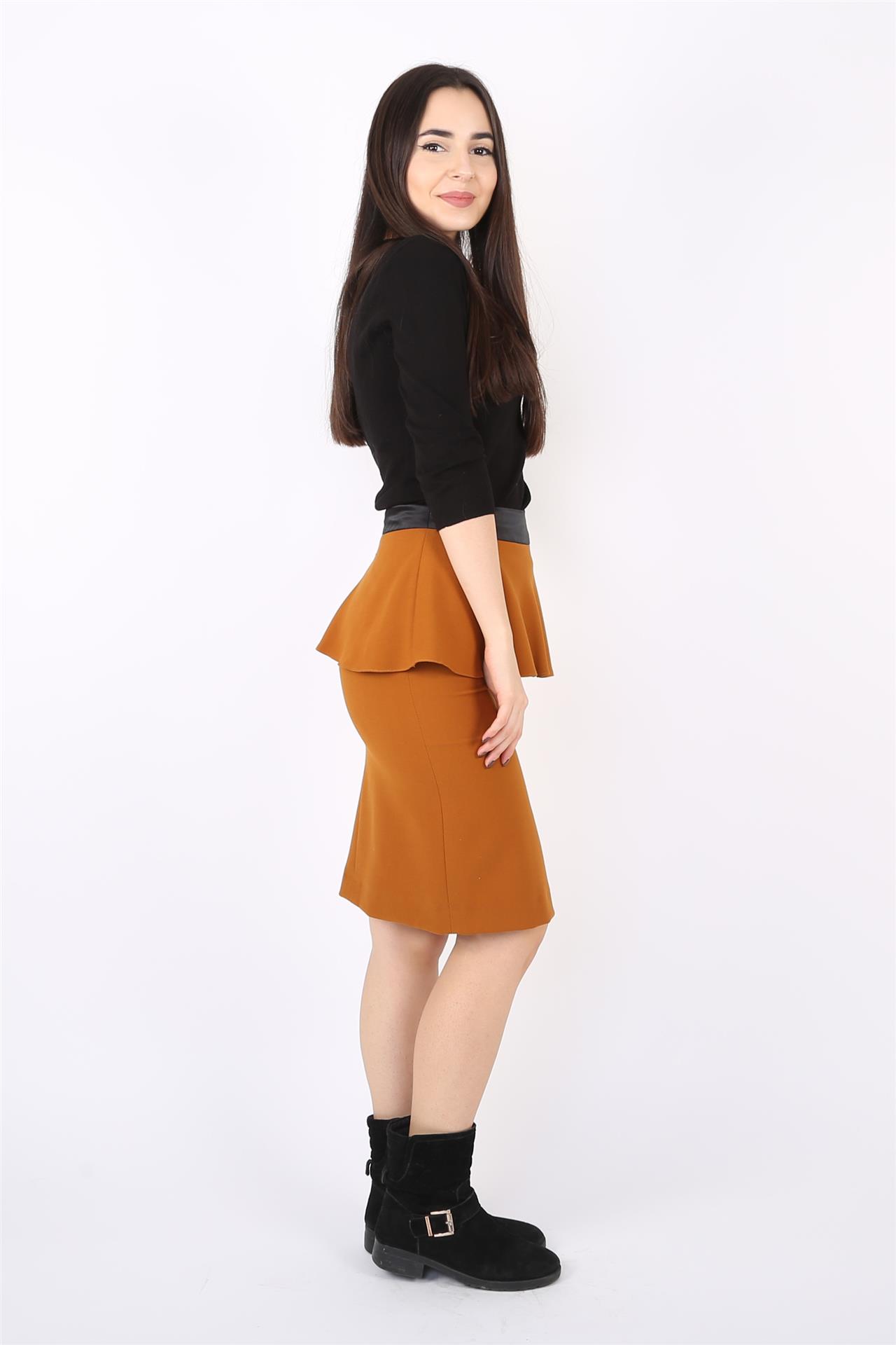 Poza Fusta Office, Midi, Mustar, Drept, Cu volan, Cu fermoar - ST015 [4]