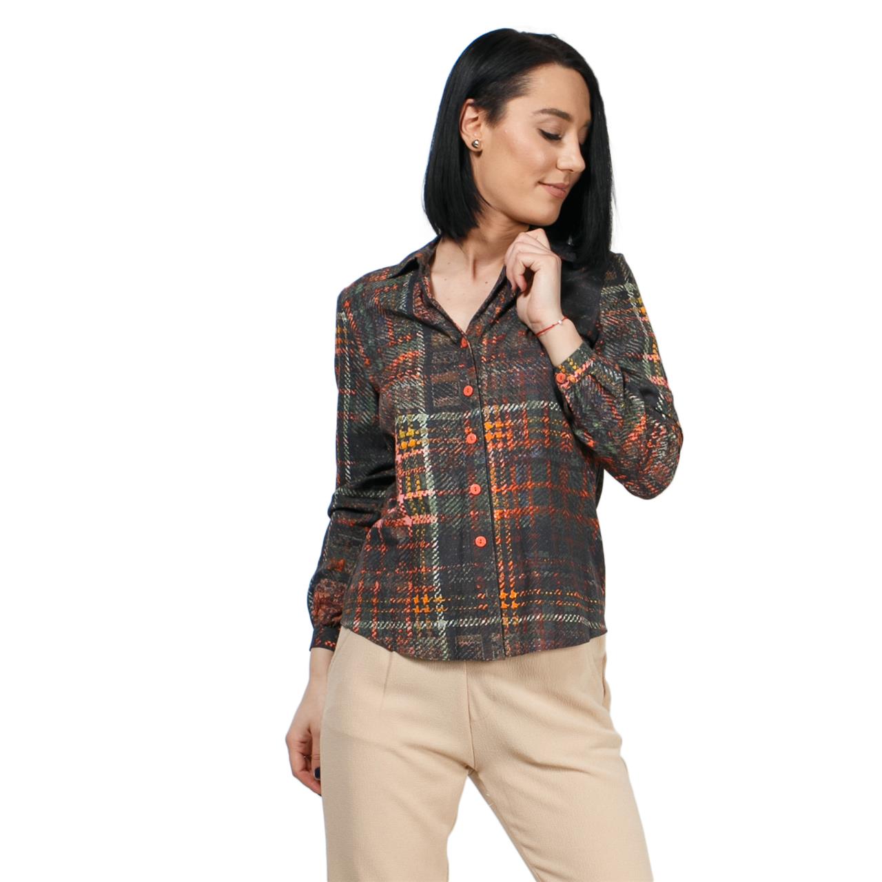 Poza Bluza Office, Asimetrica, Negru/Multicolor, Maneca lunga, Bumbac, Dungi - ST040 [1]