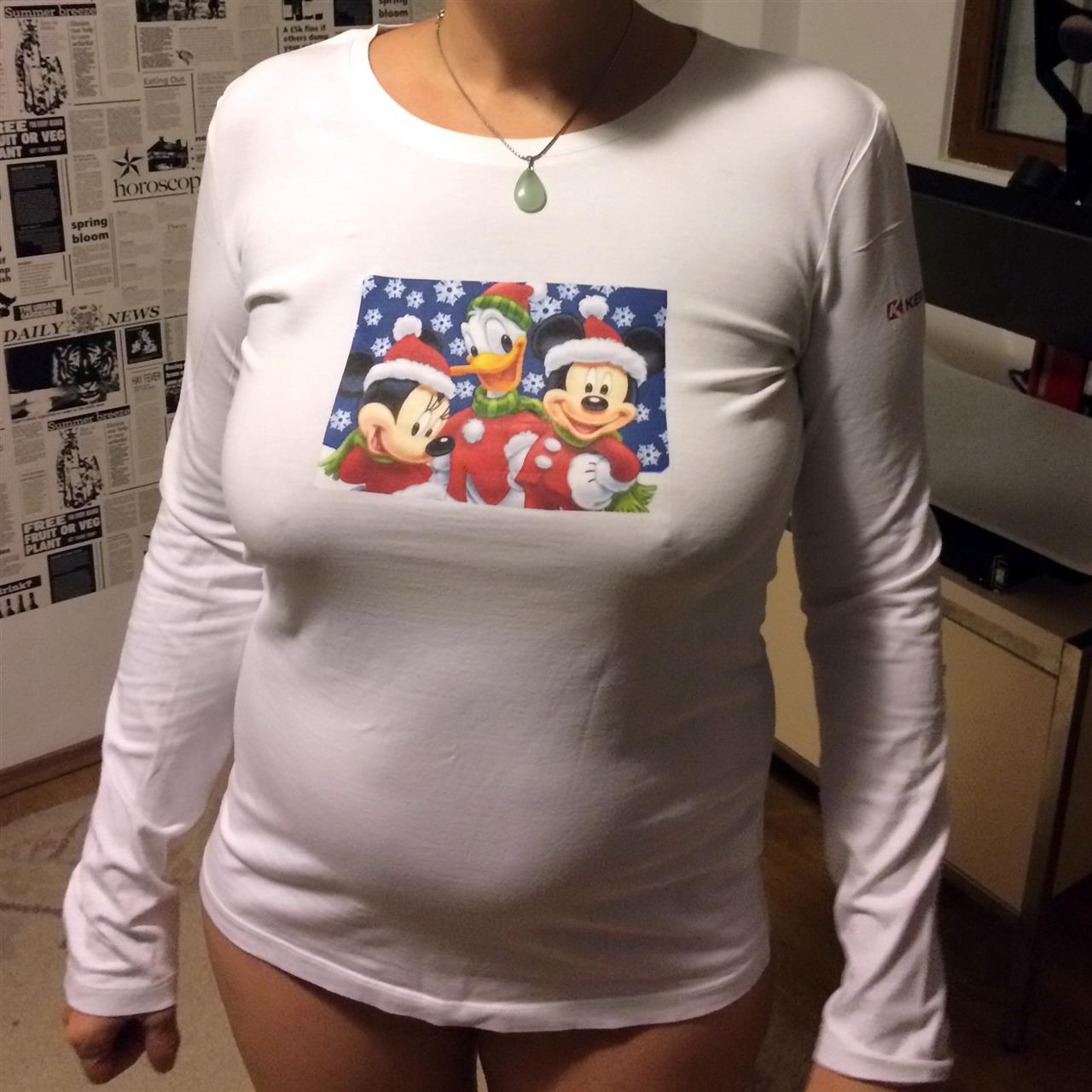 Poza Tricou Mickey Mouse, La baza gatului, Alb, Maneca lunga, Cu imprimeu - tricou-h [1]